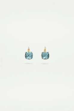 Les Néréides Boucles D'oreilles Dormeuses Pierre Carrée La Diamantine Acqua Azzura