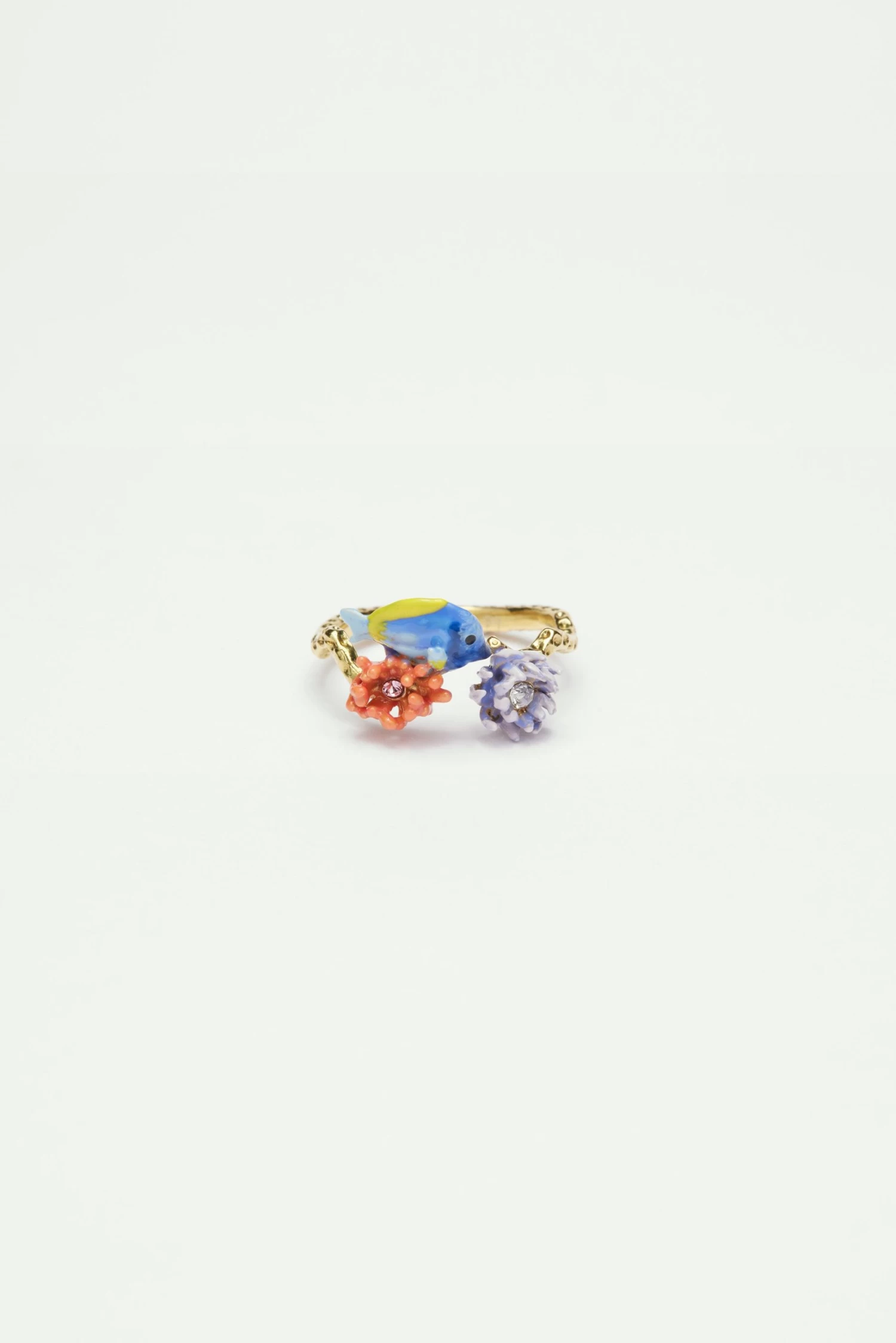 Les Néréides Bague Ajustable Poisson Bleu, Anémone Rose Et Oursin 3 Les Néréides Bague Ajustable Poisson Bleu, Anémone Rose Et Oursin – Image 3