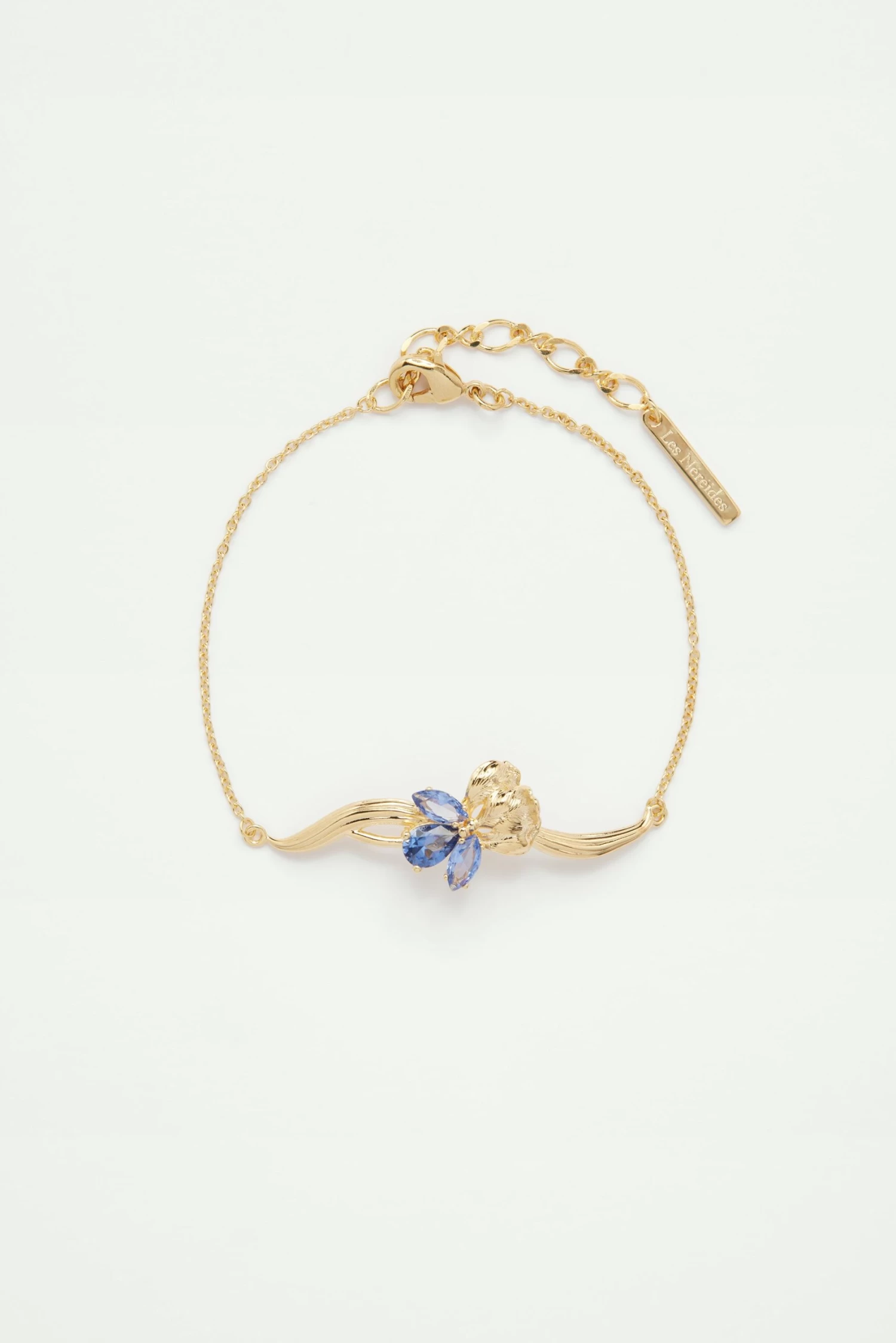 Les Néréides Bracelet Fin Iris Doré Et Cristal Bleu 1 Les Néréides Bracelet Fin Iris Doré Et Cristal Bleu