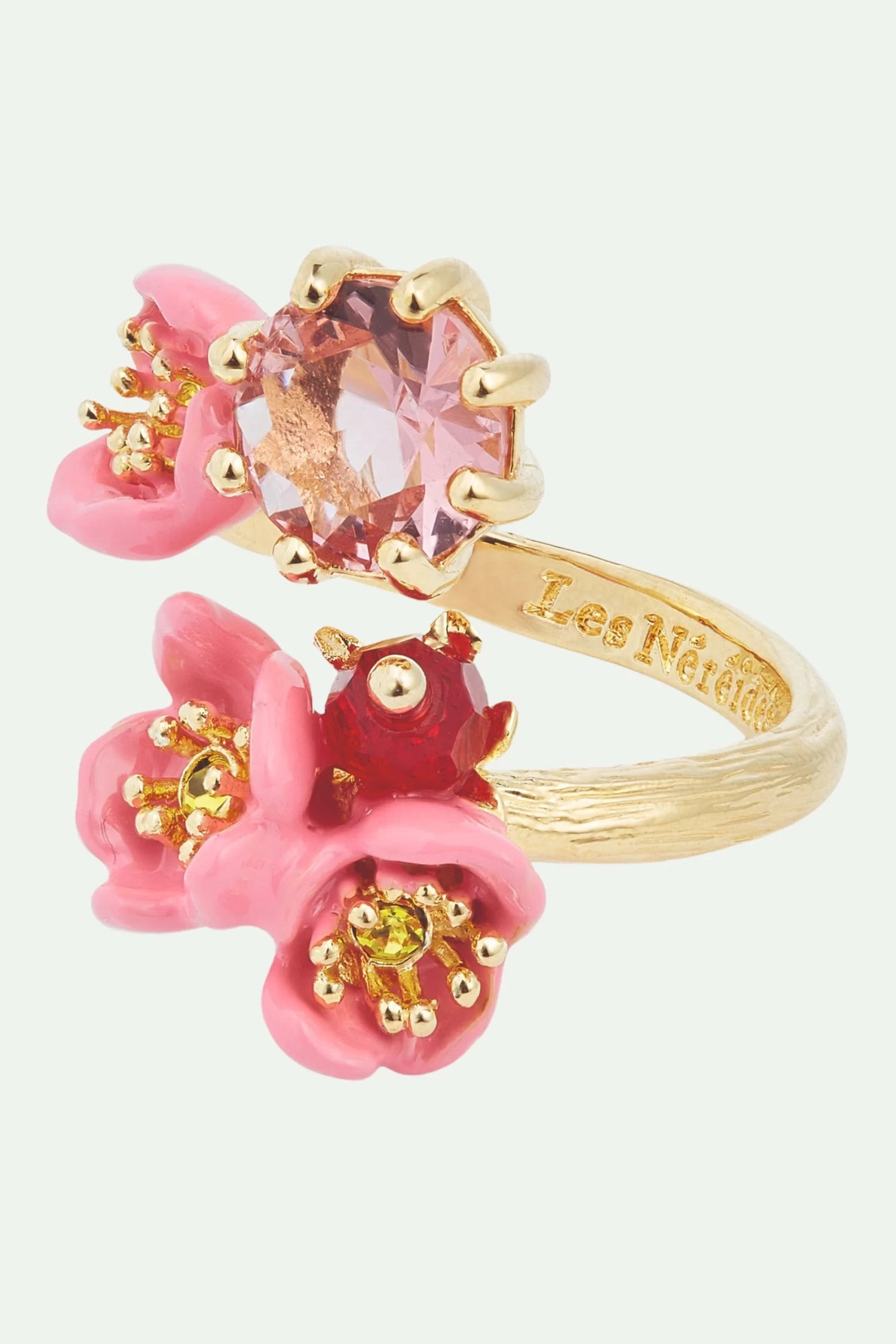 Les Néréides Bague Ajustable Fleurs De Prunier Et Pierre Ronde 2 Les Néréides Bague Ajustable Fleurs De Prunier Et Pierre Ronde – Image 2