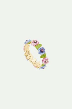 Les Néréides Bague Couronne De Fleurs Roses Et Bleues