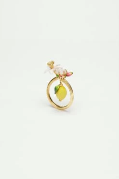 Les Néréides Bague Ajustable Citron, Fleur Et Verre Facetté