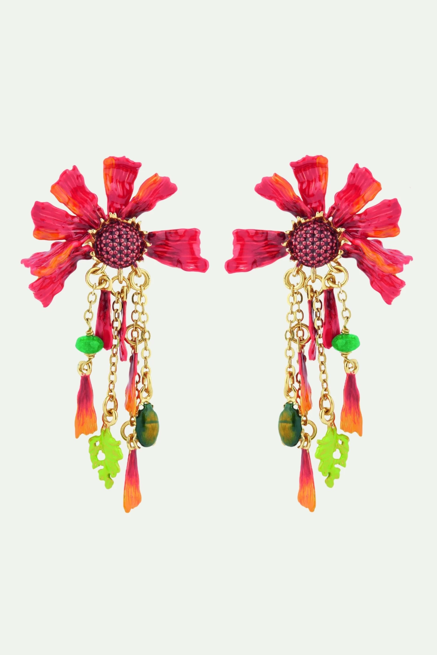 Les Néréides Boucles D'oreilles Tiges Pendantes Fleur éphémère Et Scarabée 2 Les Néréides Boucles D'oreilles Tiges Pendantes Fleur éphémère Et Scarabée – Image 2