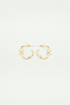 Les Néréides Boucles D'oreilles Tiges Créoles Dorées Oiseaux, Fleurs Et Cristaux