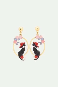 N2 By Les Néréides Boucles D'oreilles Tiges Créoles Chat Charmant Et Fleurs