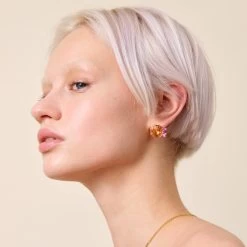 Les Néréides Boucles D'oreilles Dormeuses Fleurs Et Pierre Ronde La Diamantine Rose Abricot -Les Néréides fr 12eff808 0e3b 4d39 af7b ee81126a67ce