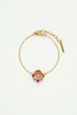 Les Néréides Bracelet Fin Papillon Blanc Et Pierres Rondes