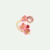 Les Néréides Bague Ajustable Fleurs De Prunier Et Pierre Ronde