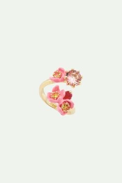 Les Néréides Bague Ajustable Fleurs De Prunier Et Pierre Ronde
