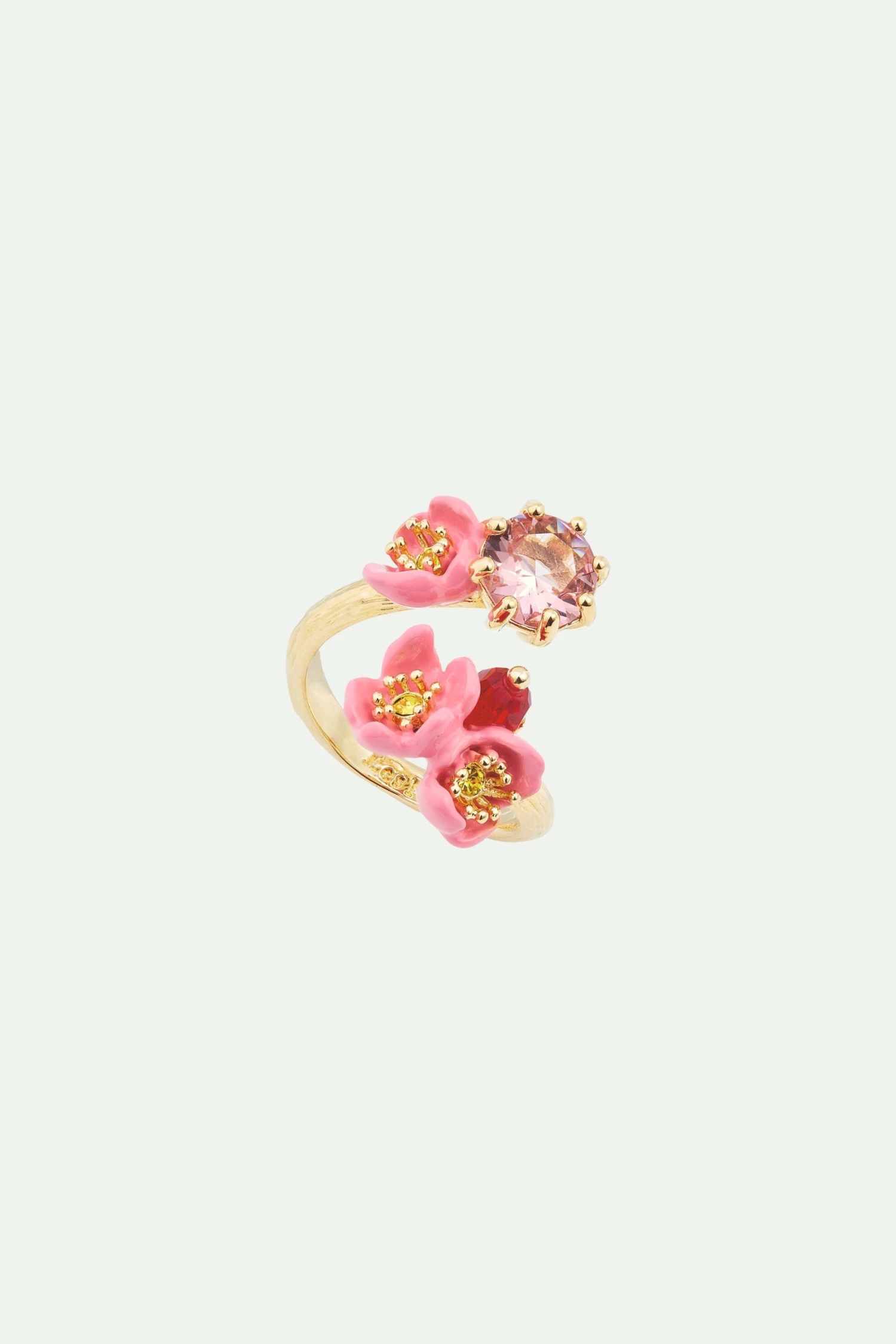 Les Néréides Bague Ajustable Fleurs De Prunier Et Pierre Ronde 1 Les Néréides Bague Ajustable Fleurs De Prunier Et Pierre Ronde