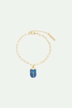 Les Néréides Bracelet Chaîne Maille Rectangle Et Scarabée Bleu