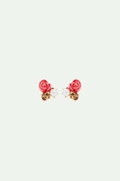 Les Néréides Boucles D'oreilles Rose, Perle De Culture Et Pierre