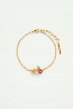 Les Néréides Bracelet Fin Coquelicots, Fleur De Tournesol Et Pierre En Verre Taillé Bleu