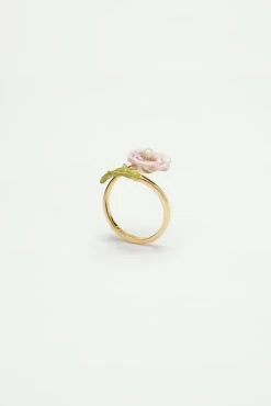 Les Néréides Bague Ajustable Pensée Rose Et Perle