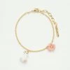 Les Néréides Bracelet Fin à Chaîne Lapin Et Fleur Rose