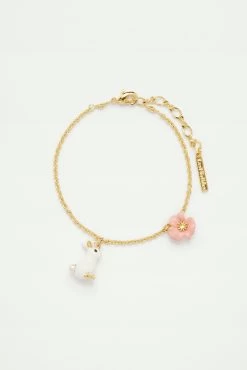Les Néréides Bracelet Fin à Chaîne Lapin Et Fleur Rose