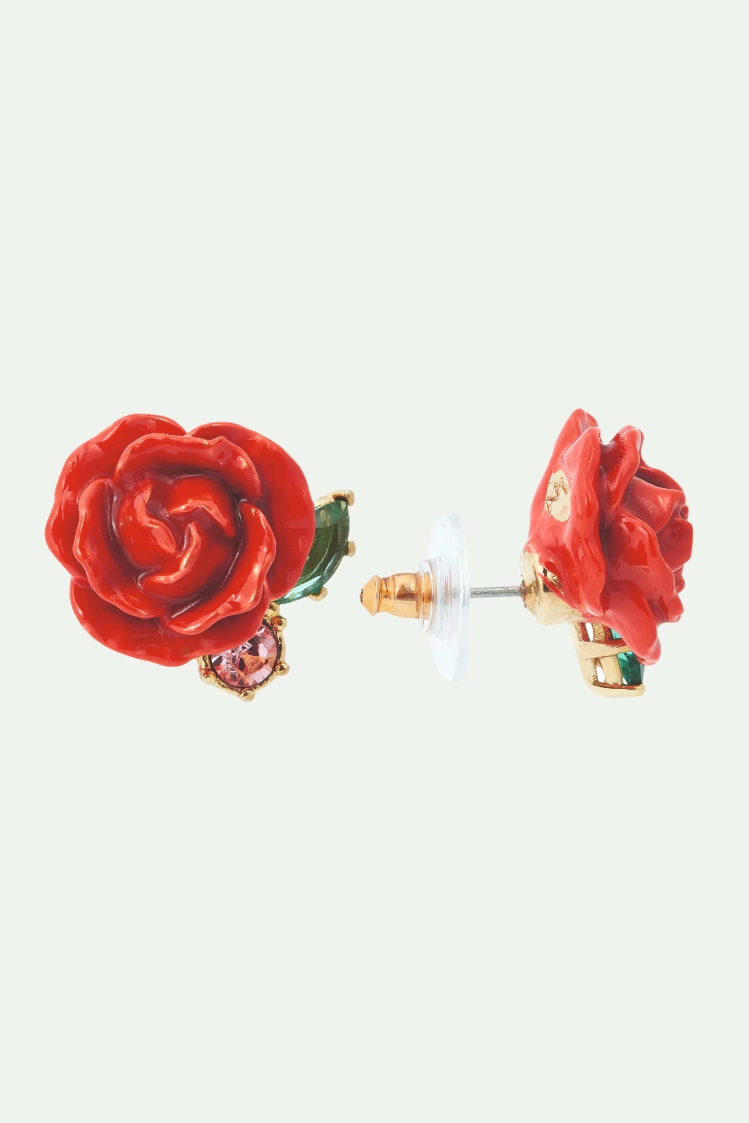 Les Néréides Boucles D'oreilles Tiges Rose Rouge Et Cristal Rose 2 Les Néréides Boucles D'oreilles Tiges Rose Rouge Et Cristal Rose – Image 2