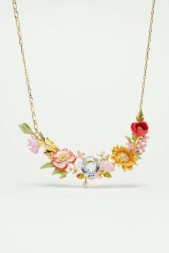 Les Néréides Collier Plastron Fleurs Des Champs Et Pierre Bleue