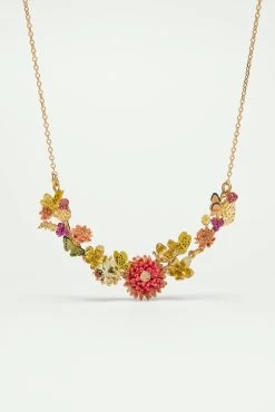 Les Néréides Collier Plastron Champs De Papillons, Fleurs Et Pierres