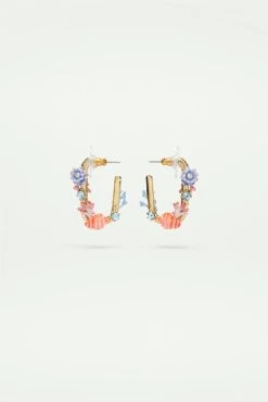 Les Néréides Boucles D'oreilles Coquillage, Coraux Et Pierre En Verre Taillé