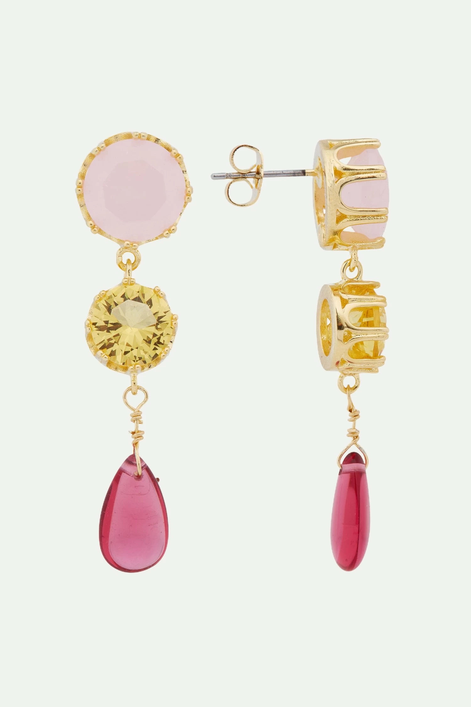 Les Néréides Boucles D'oreilles Tiges 2 Pierres Rondes Et Perle 2 Les Néréides Boucles D'oreilles Tiges 2 Pierres Rondes Et Perle – Image 2