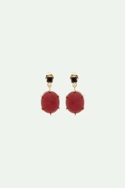 Les Néréides Boucles D'oreilles Tiges Pierre Ovale Rouge
