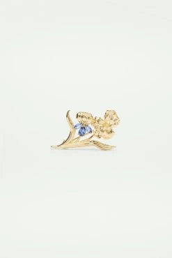 Les Néréides Broche Iris Doré Et Cristal Bleu
