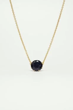 Les Néréides Collier Pendentif Pierre Ronde La Diamantine Bleu Nuit Pailleté