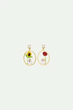 N2 By Les Néréides Boucles D'oreilles Tiges Asymétriques Hamsters Et Fleurs