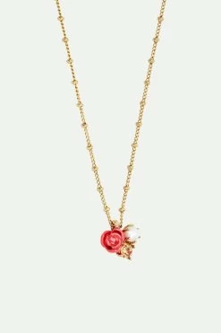 Les Néréides Collier Pendentif Rose, Perle De Culture Et Pierre
