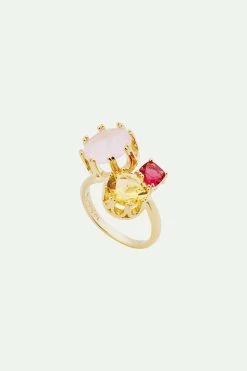 Les Néréides Bague Ajustable Toi Et Moi Pierres Rose Et Jaune
