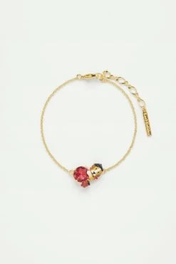 Les Néréides Bracelet Fin Beagle Et Pierre En Verre Taillé Rose