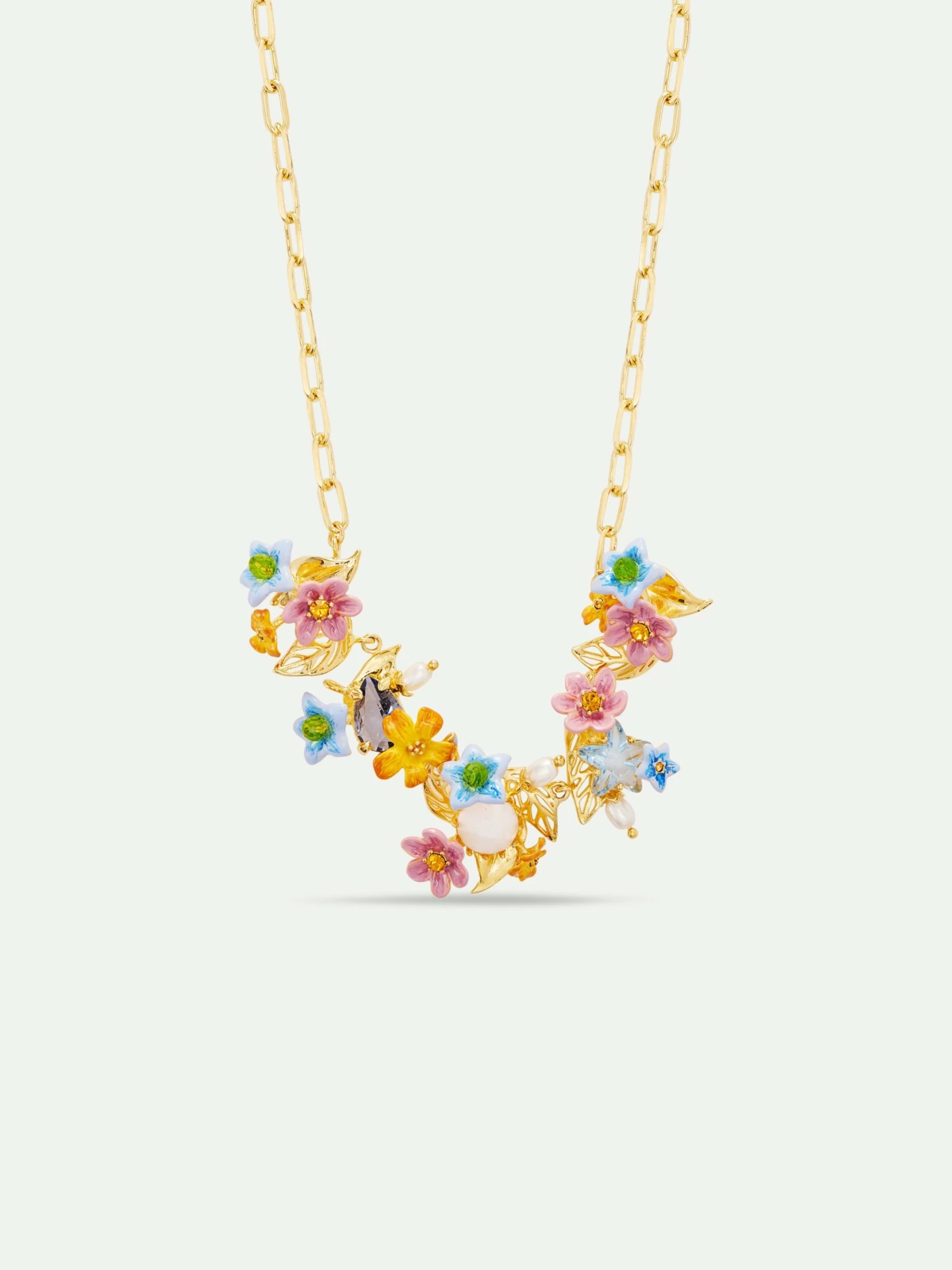 Les Néréides Collier Plastron Fleurs De Jasmin Colorées, Pierre Facettée Et Perles Fantaisies 1 Les Néréides Collier Plastron Fleurs De Jasmin Colorées, Pierre Facettée Et Perles Fantaisies