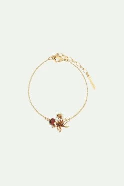Les Néréides Bracelet Fin Fleurs Blanches Et Dorés Et Verre Facetté Rond
