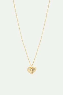 Les Néréides Collier Pendentif Coeur Strié Et Oxyde De Zirconium