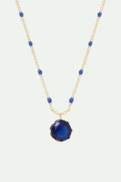 Les Néréides Collier Pendentif Pierre Ronde Bleue