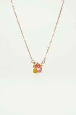 Les Néréides Collier Pendentif Bernard L'hermite Et Pierre En Verre Taillé Rose Clair