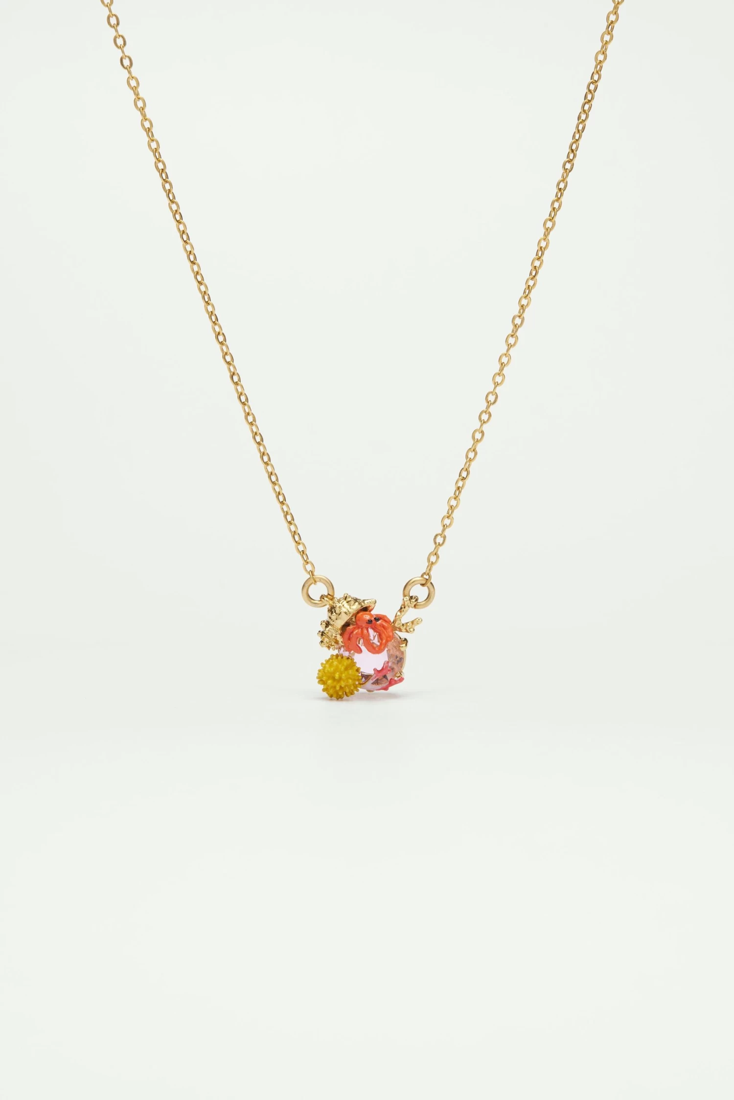 Les Néréides Collier Pendentif Bernard L'hermite Et Pierre En Verre Taillé Rose Clair 1 Les Néréides Collier Pendentif Bernard L'hermite Et Pierre En Verre Taillé Rose Clair