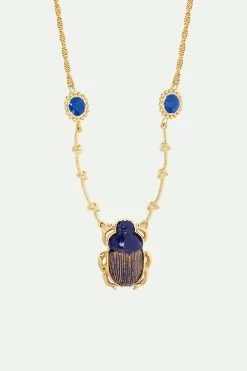 Les Néréides Collier Pendentif Scarabée Bleu Sacré D'Egypte