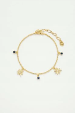 Les Néréides Bracelet Charms étoiles Dorées Et Pierre Bleu Nuit