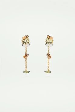 Les Néréides Boucles D'oreilles Tiges Pendantes Papillons émaillés Et Pierre En Verre Taillé