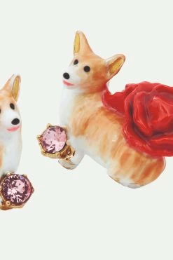 Les Néréides Boucles D'oreilles Dormeuses Corgi Et Rose Rouge -Les Néréides fr 6680a15a fd1d 4499 b5d8 f664c3955a4a