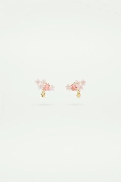 Les Néréides Boucles D'oreilles Tiges Fleurs De Verveine Et Pierre Ronde