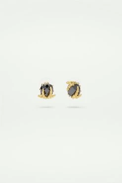 Les Néréides Boucles D'oreilles Fleurs De Patchouli Et Verre Noir Facetté