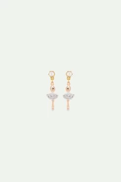 Les Néréides Boucles D'oreilles Mini Ballerine Blanche Strass Et Perles