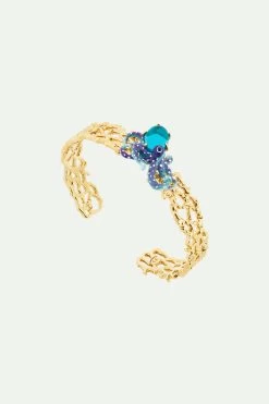 Les Néréides Bracelet Jonc Pieuvre Bleue Et Pierre En Verre Taillé Bleu