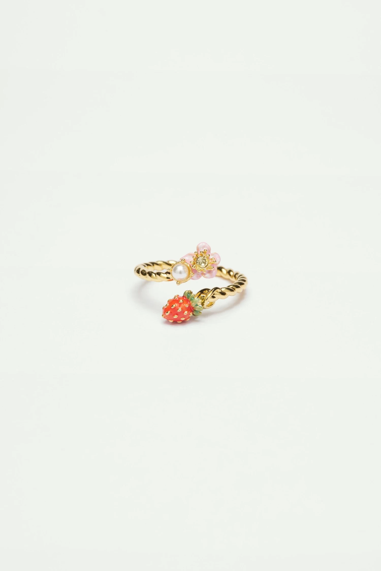 Les Néréides Bague Ajustable Fraise Des Bois Et Fleur Rose 3 Les Néréides Bague Ajustable Fraise Des Bois Et Fleur Rose – Image 3