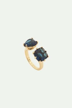 Les Néréides Bague Ajustable Toi Et Moi Pierres Cœur Et Carrée La Diamantine Bleu Océan