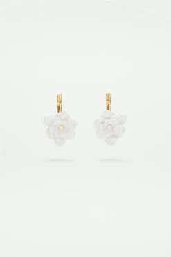 Les Néréides Boucles D'oreilles Dormeuses Gardénia Et Pierre Taillée