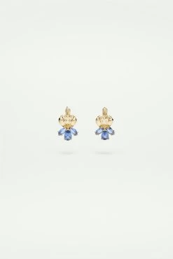 Les Néréides Boucles D'oreilles Dormeuses Iris Doré Et Cristal Bleu